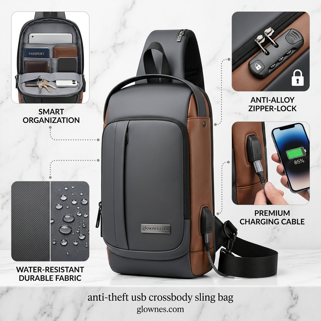 Anti-Theft USB Charging Crossbody Sling Bag
