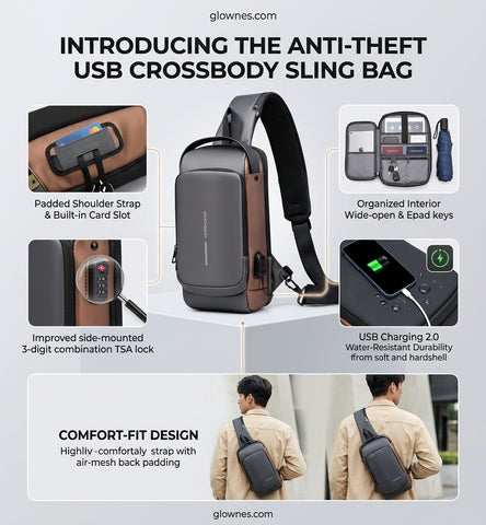 Anti-Theft USB Charging Crossbody Sling Bag