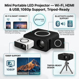 Mini Portable LED Projector — Wi-Fi, HDMI & USB, 1080p Support, Tripod-Ready