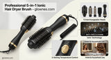 Professional 5-in-1 Ionic Hair Dryer Brush Interchangeable Heads One Step Wired Hot Air Comb for Curly Hair-Hotel Household Use